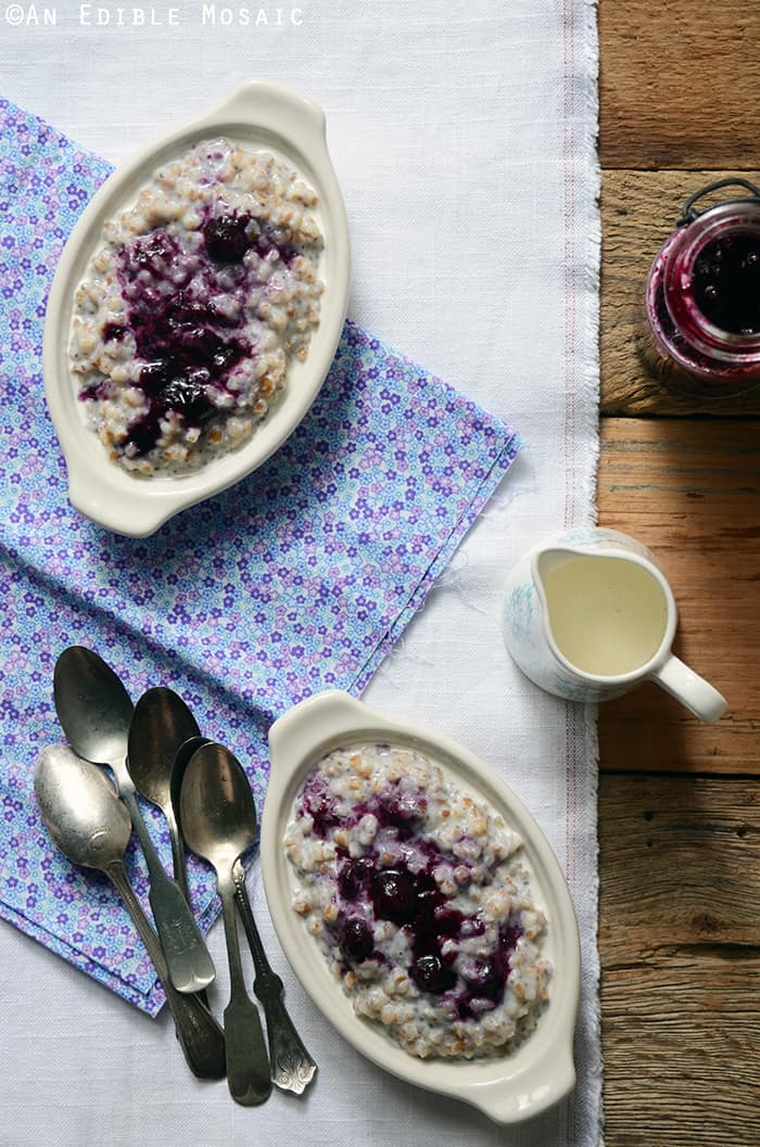 Creamy Wheat Berry Porridge with Gingered Blueberry Topping {Vegan}