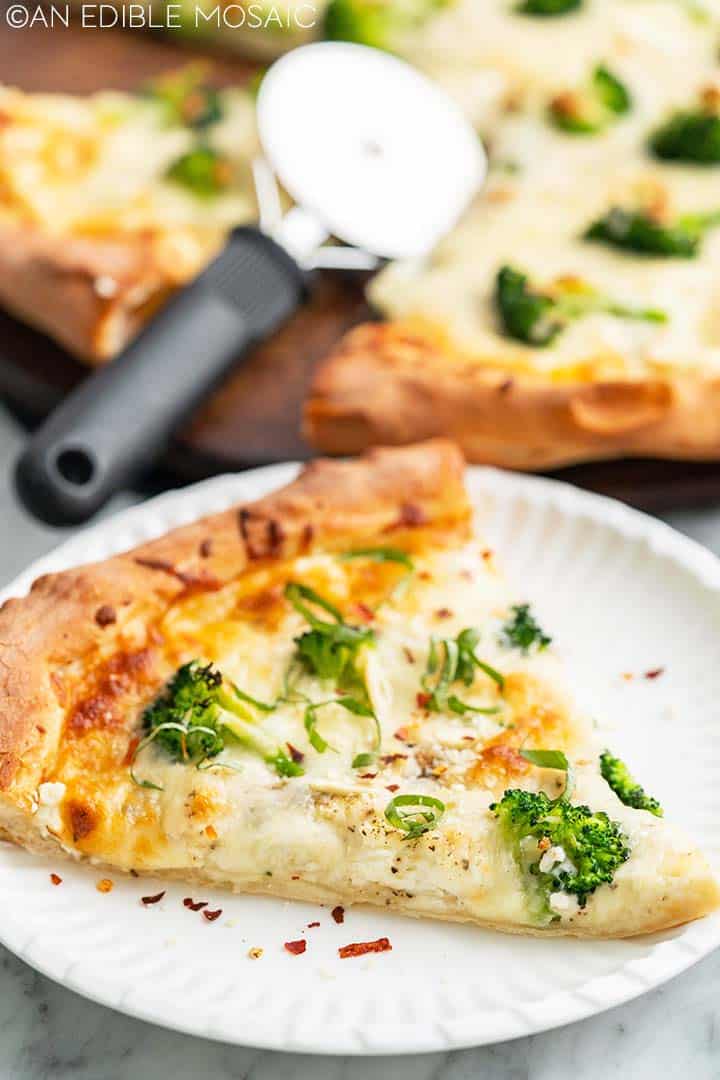 slice of white pizza on plate