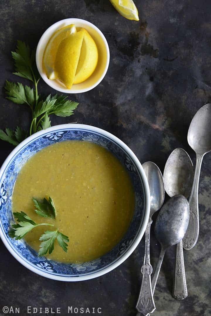 Arabic Red Lentil Soup Recipe on Metal Tray