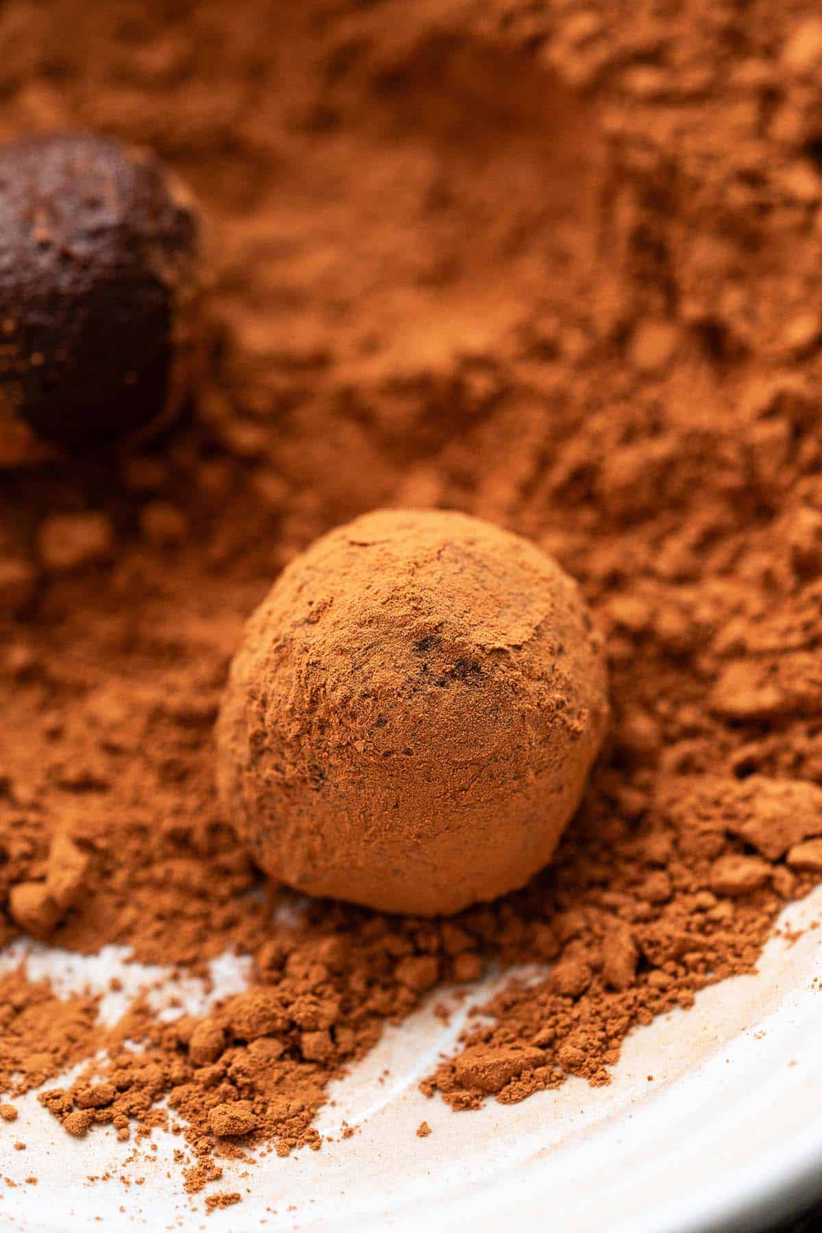 rolling pumpkin truffle in cocoa powder