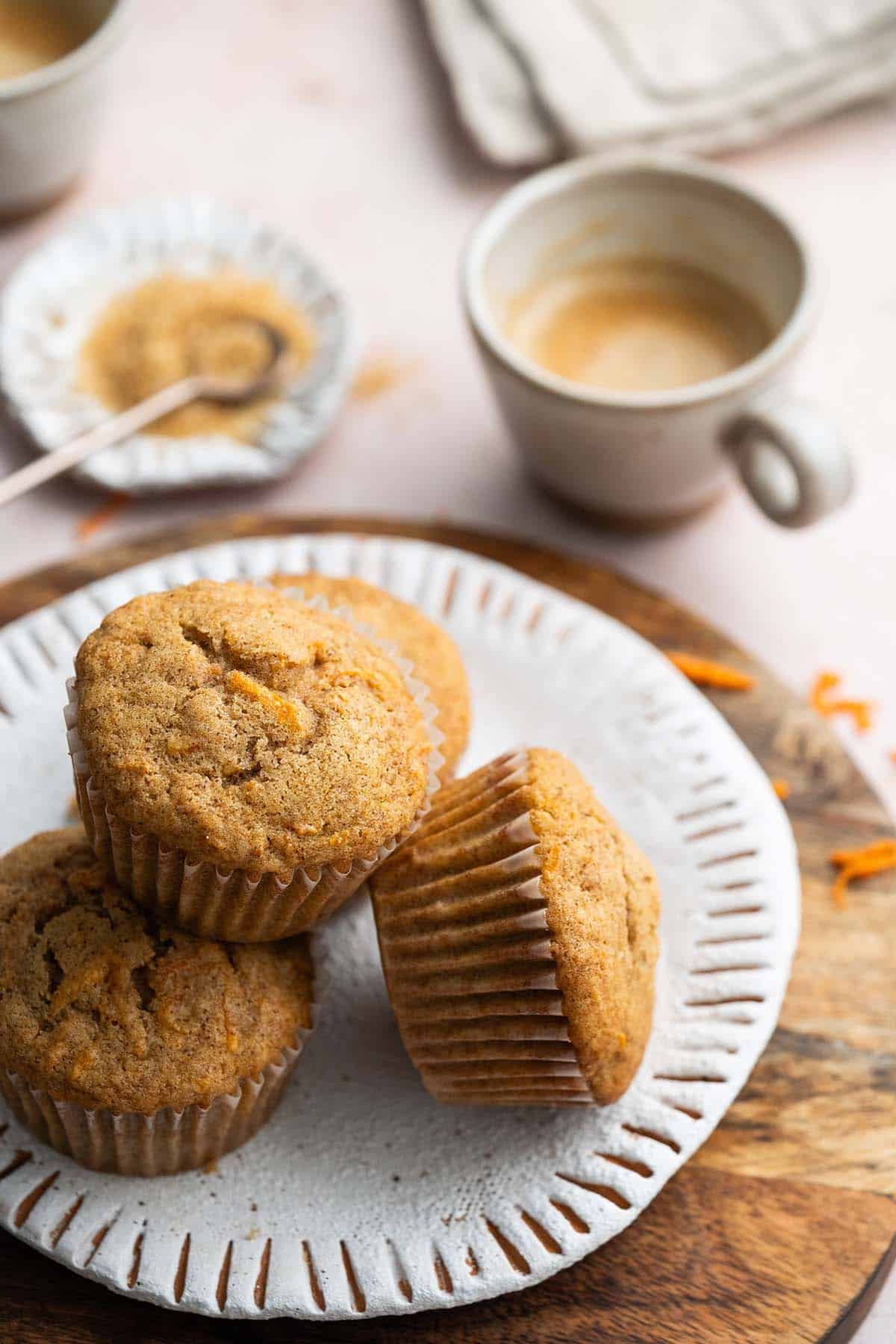plate of healthy carrot cake muffins for breakfast