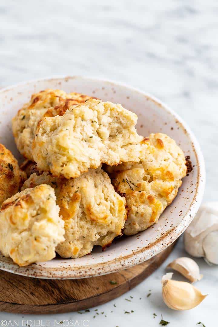 bowl of biscuits with one split open to show inside