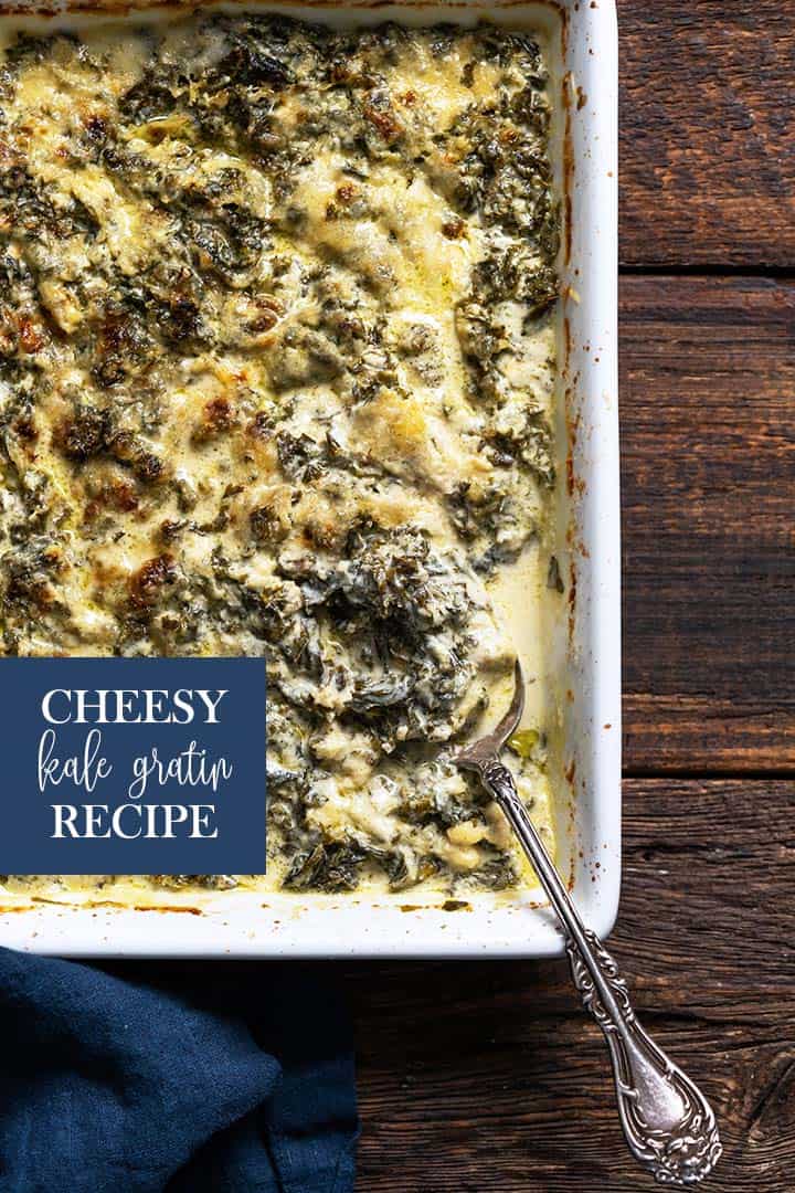 cheesy kale gratin recipe graphic