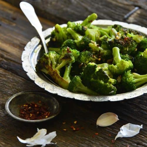 Italian Broccol in Silver Bowl with Vintage Spoon