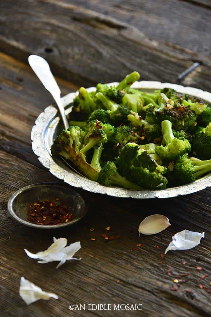 Italian Broccol in Silver Bowl with Vintage Spoon