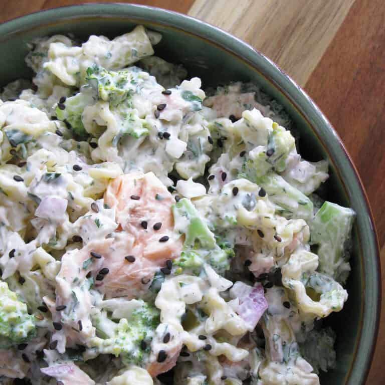 poached salmon pasta salad featured image