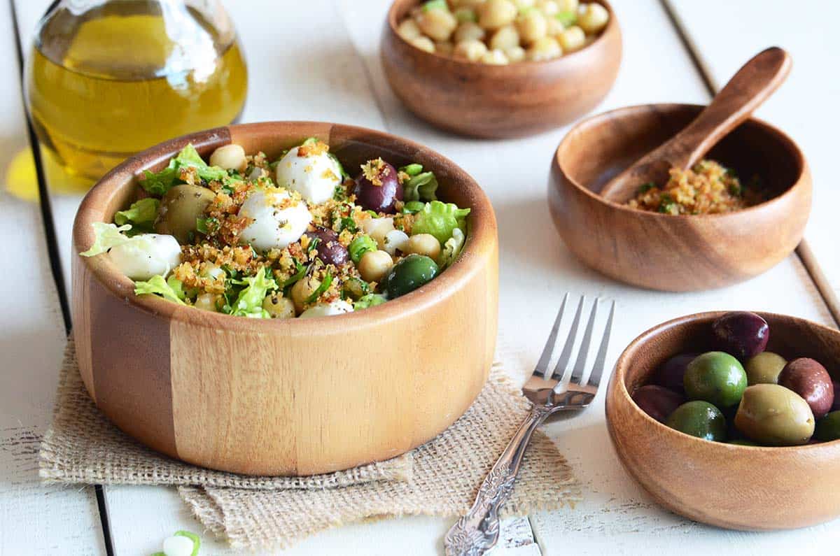 italian breadcrumb salad with romaine lettuce and vinaigrette