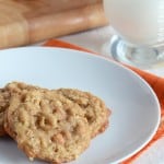 Butterscotch Oatmeal Cookies on White Plate on Orange Fabric