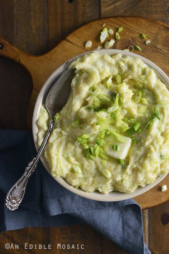 Colcannon Recipe with Vintage Spoon in White Bowl