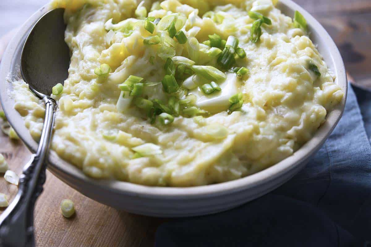 bowl of buttery irish mashed potatoes