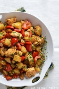 Top View of Turkey Hash Recipe in White Bowl