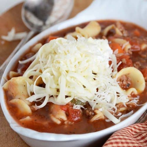 Close Up Front View of Lasagna Soup Recipe