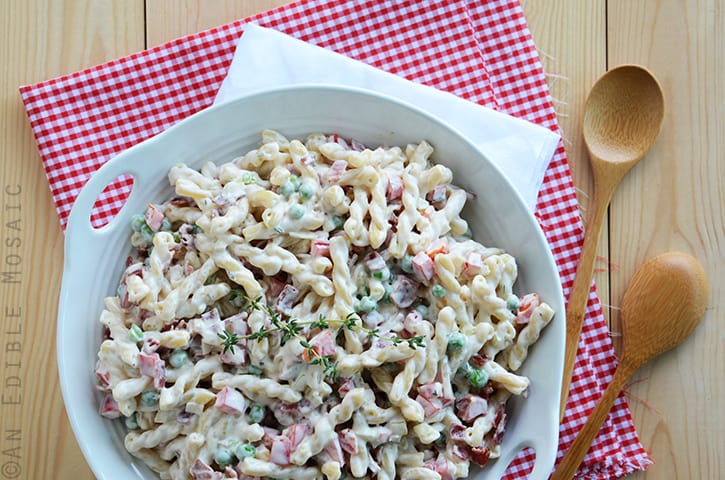 Creamy Pasta Salad with Bacon, Peas, & Bell Peppers 2