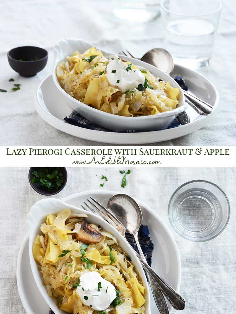 Lazy Pierogi Casserole with Sauerkraut and Apple (aka Lazy Perogies) Pinnable Image