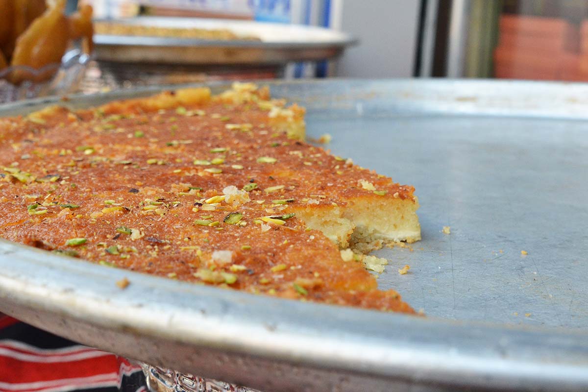 harissa dessert with cream filling in damascus syria