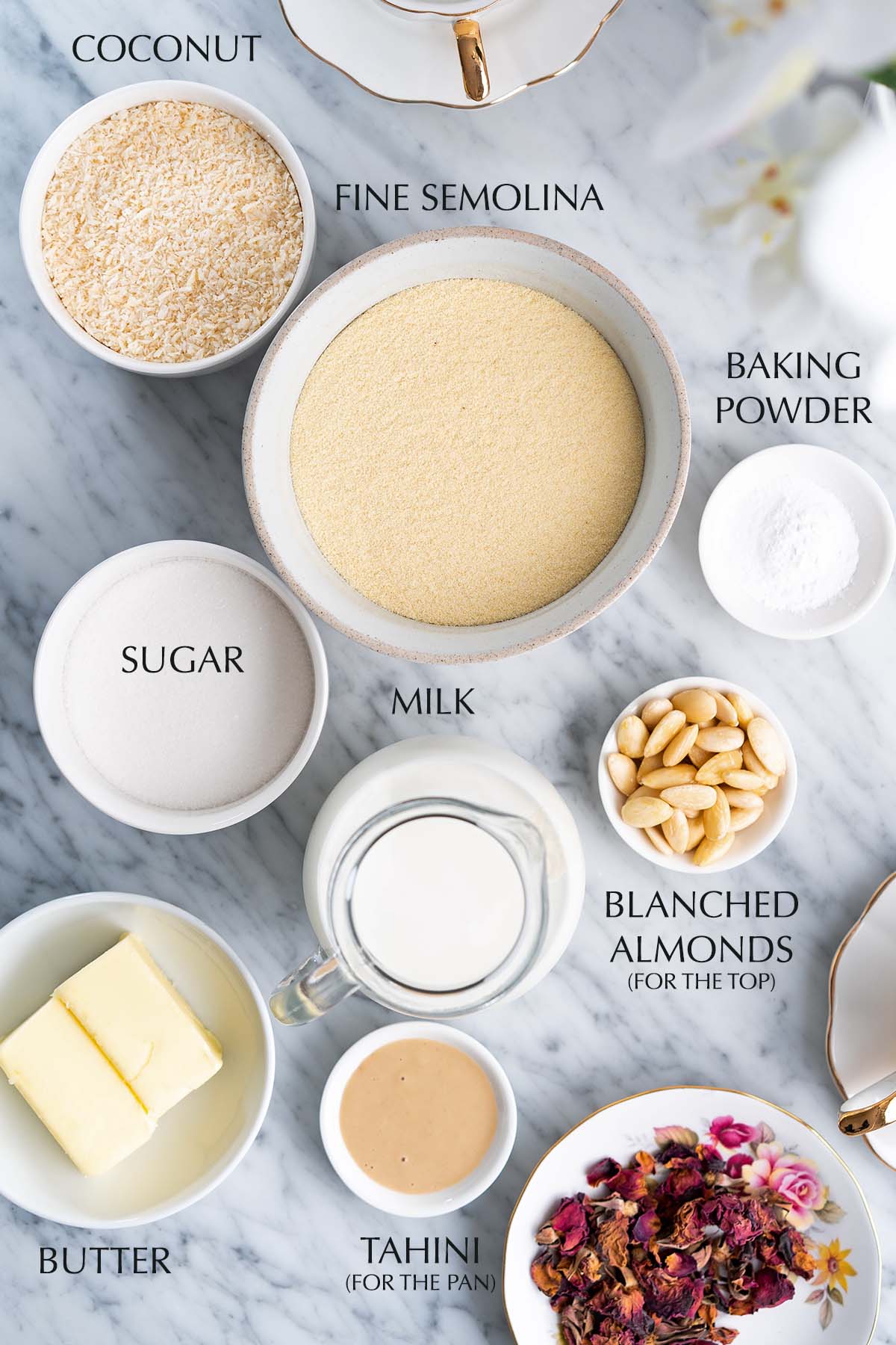 middle eastern coconut semolina basbousa cake ingredients