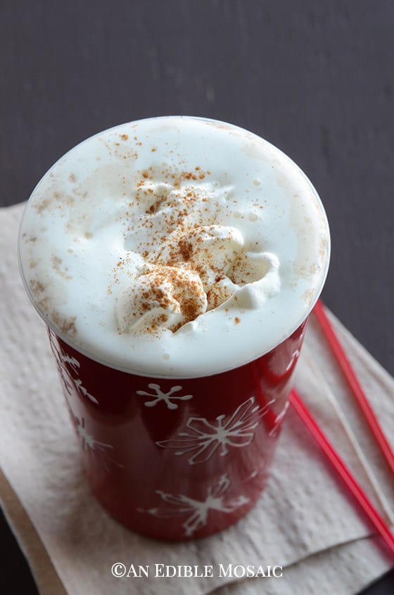 Gingerbread Latte with Homemade Gingerbread Syrup in Festive Red Holiday Mug