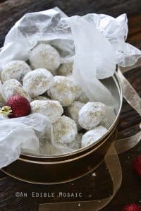 Snowball Cookies in Cookie Tin with Wax Paper