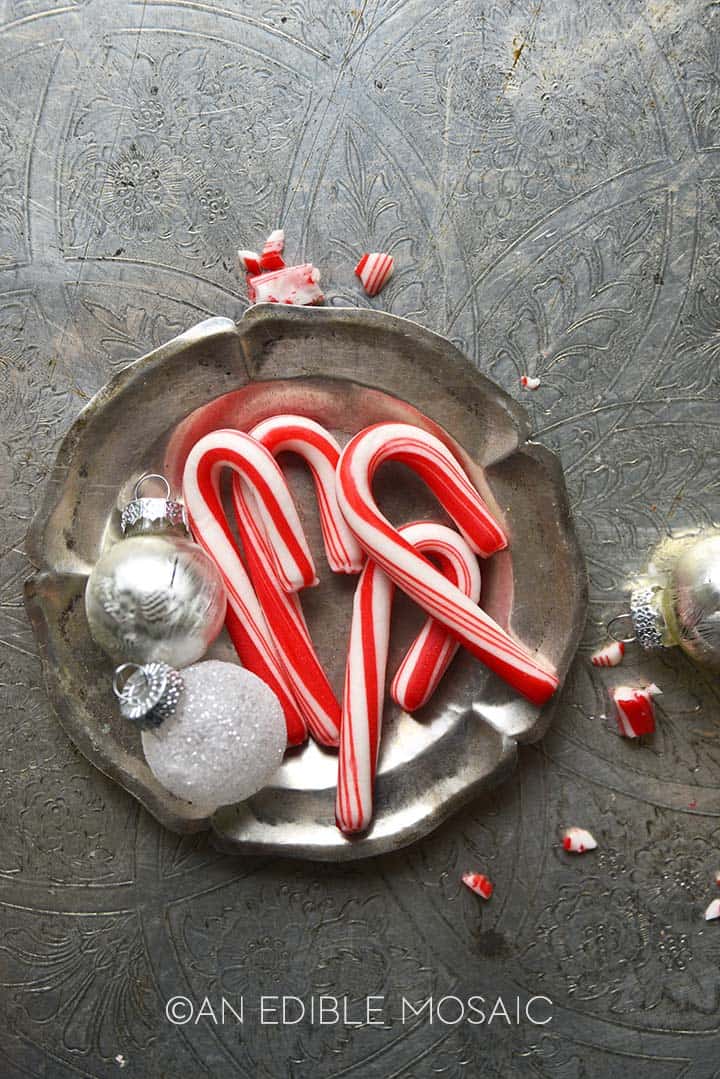 mini candy canes and christmas ornaments