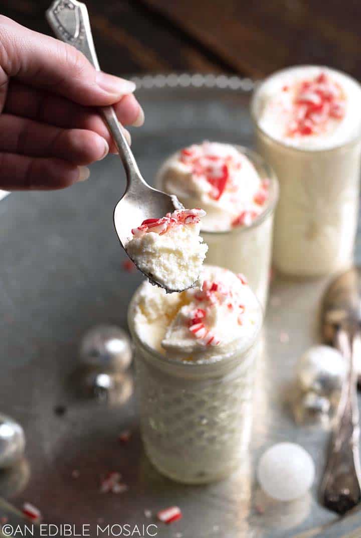 fluffy peppermint mousse on spoon