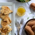 Maple Glazed Chicken Recipe on White Platter with Rolls and Salad