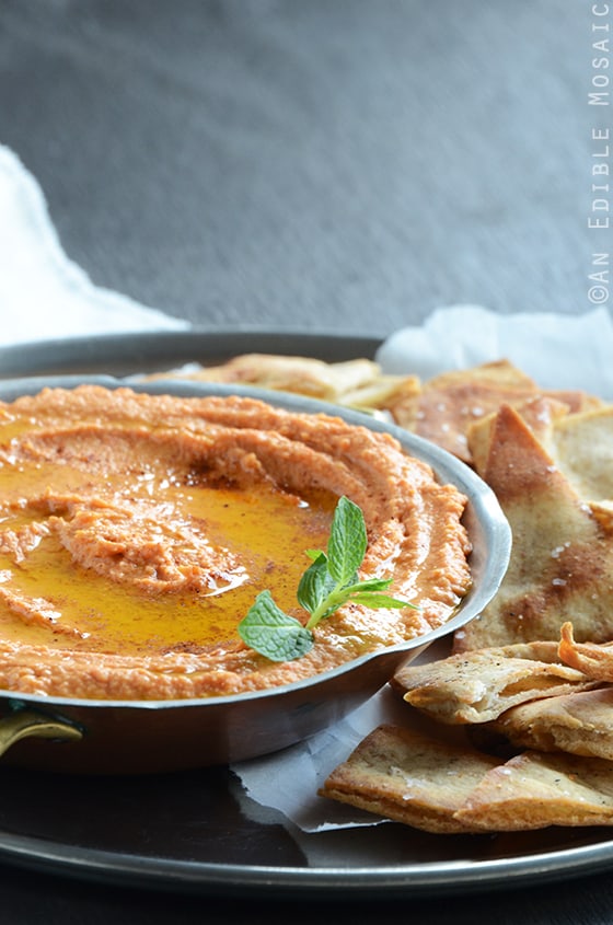 Quick Smoky Red Pepper Hummus and Baked Pita Chips 2