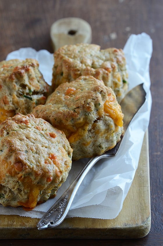 Savory Cheddar Scones Recipe on Wooden Cutting Board