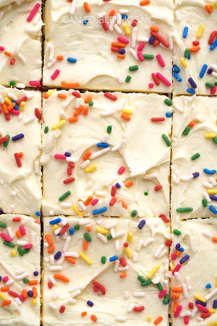 close up top view of cake batter blondies