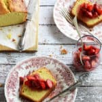 Vanilla Pound Cake Sliced on Two Flowered Plates