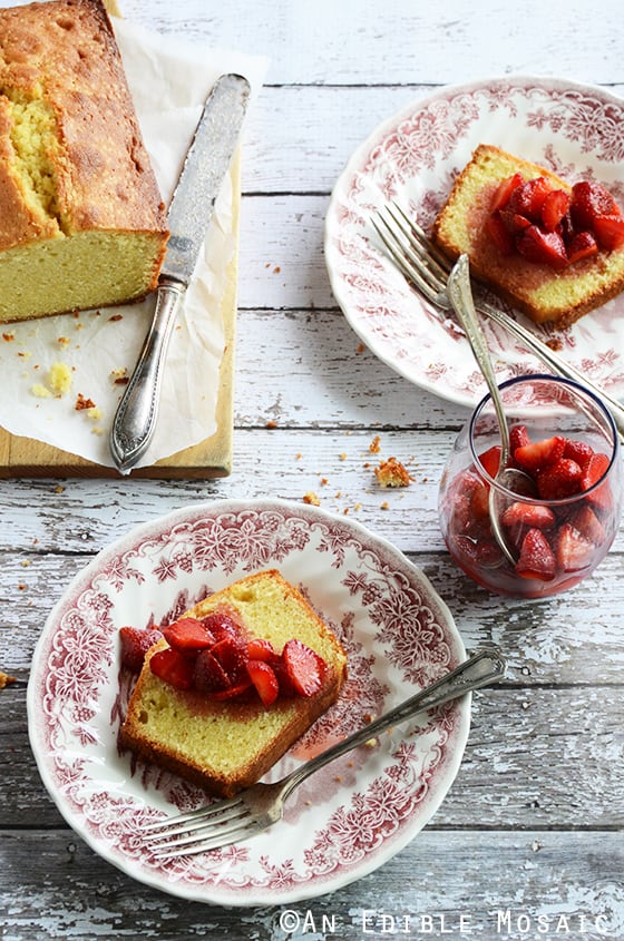 Vanilla Pound Cake Sliced on Two Flowered Plates