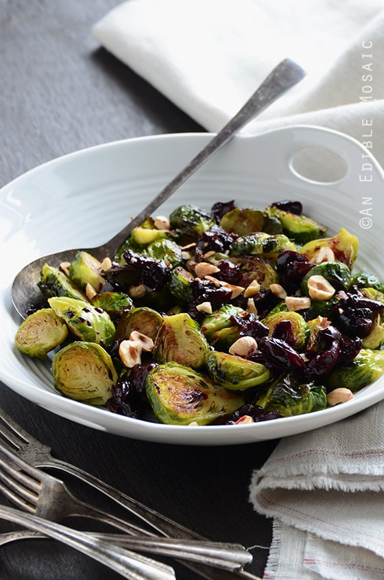 Caramelized Brussels Sprouts with Dark Cherry Sauce and Hazelnut