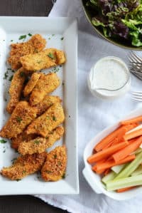 White Platter with Healthy Baked Chicken Tenders