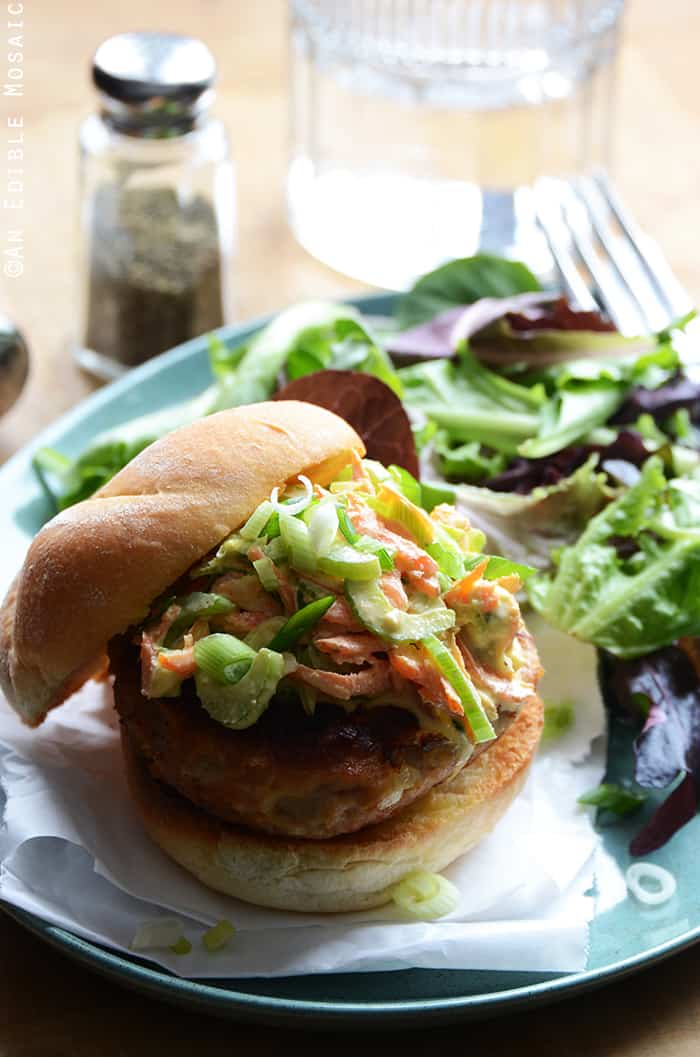 Buffalo Chicken Burgers with Spicy Blue Cheese Celery Slaw 2