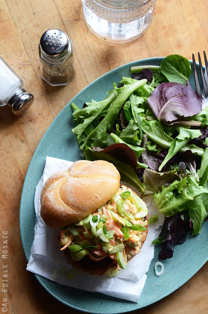 Buffalo Chicken Burgers with Spicy Blue Cheese Celery Slaw