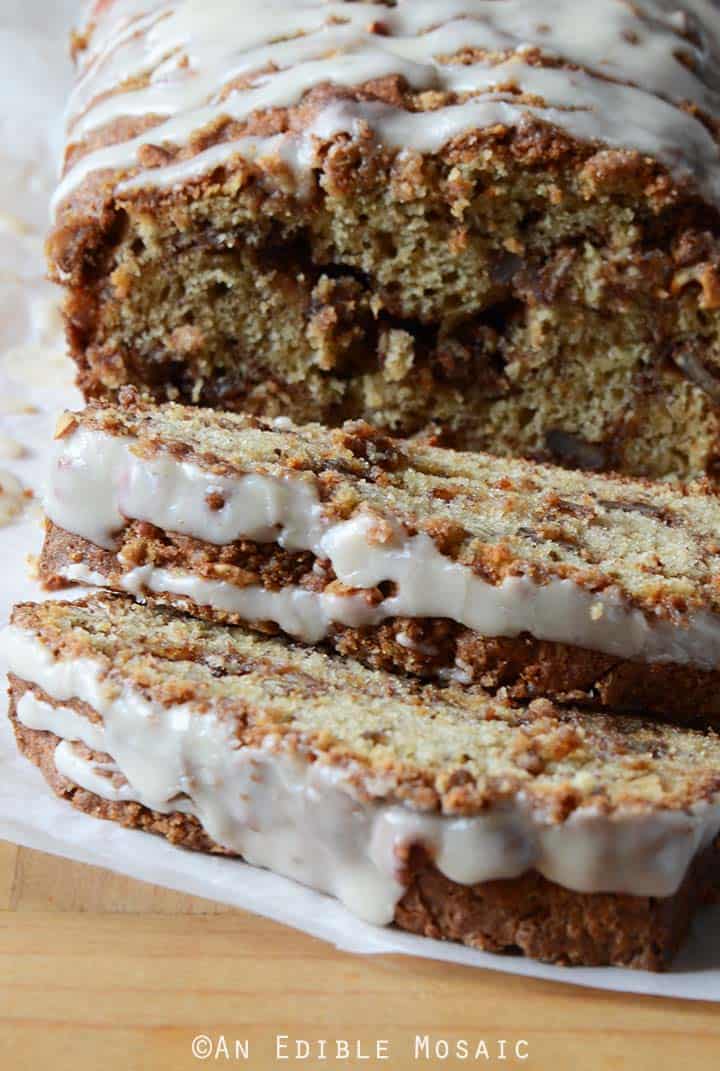 Sour Cream Banana Coffee Cake on Wooden Table