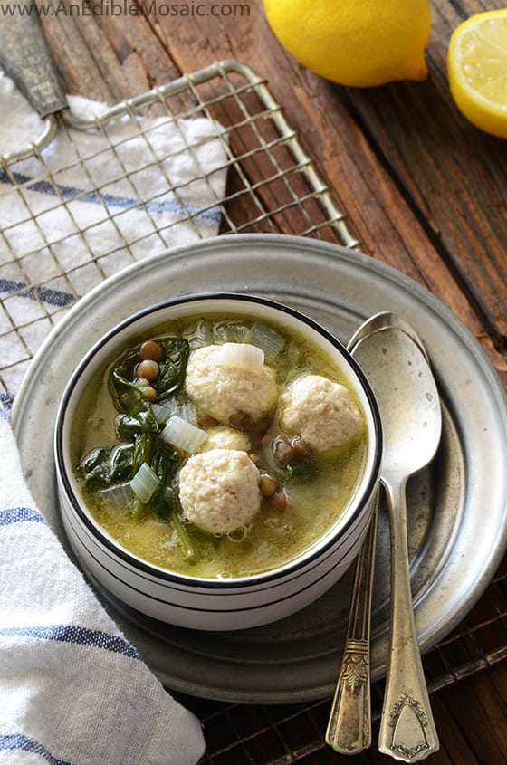 Lentil Soup with Spinach and Mini Chicken Meatballs
