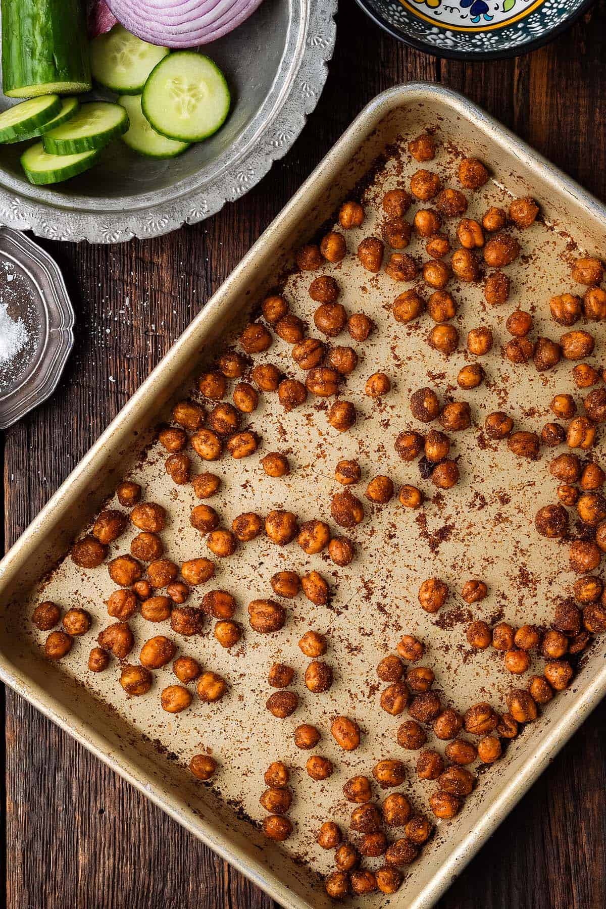 healthy roasted chickpeas on baking tray