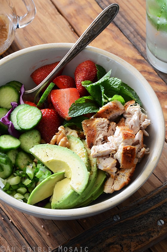 Chicken Salad Bowl with Avocado, Strawberry, and Walnut 4