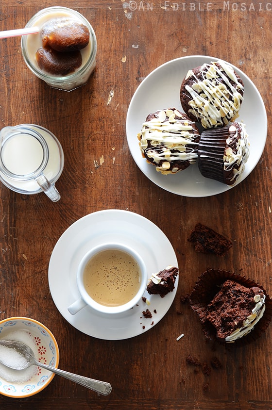 Double Dark Chocolate Muffins with Almonds and White Chocolate Drizzle 2