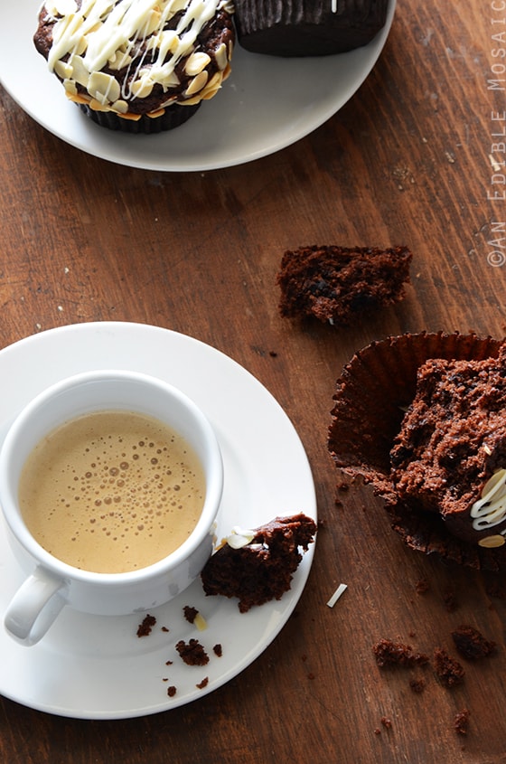 Double Dark Chocolate Muffins with Almonds and White Chocolate Drizzle 3