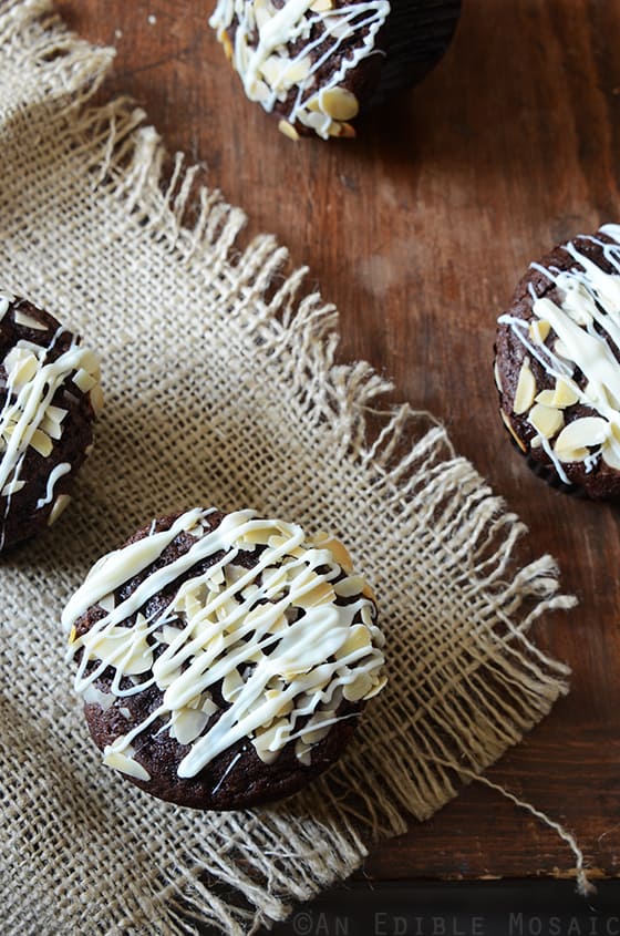 Double Dark Chocolate Muffins with Almonds and White Chocolate Drizzle 5