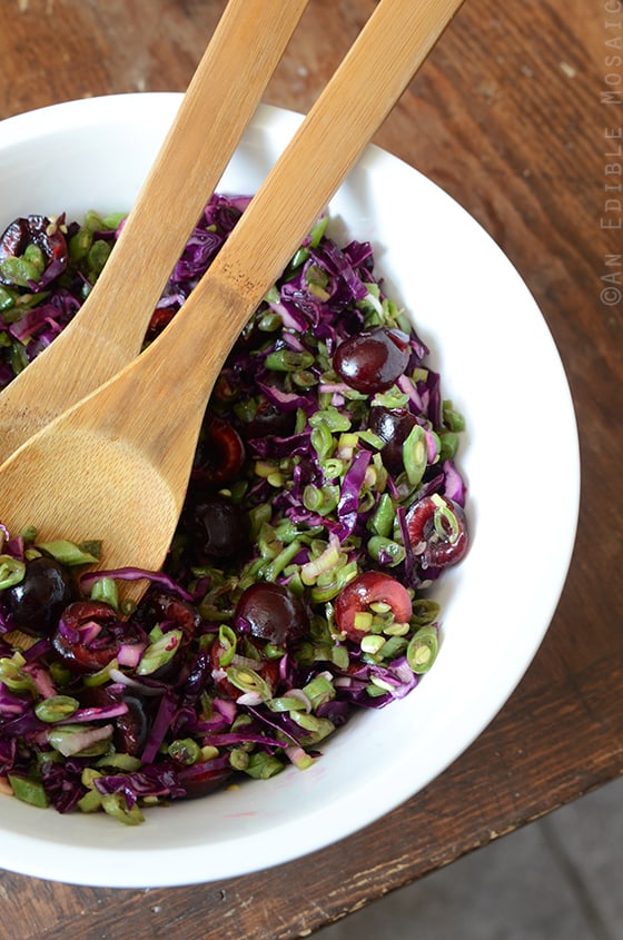 Green Bean Slaw with Cabbage, Cherries, and Lemonade Dressing