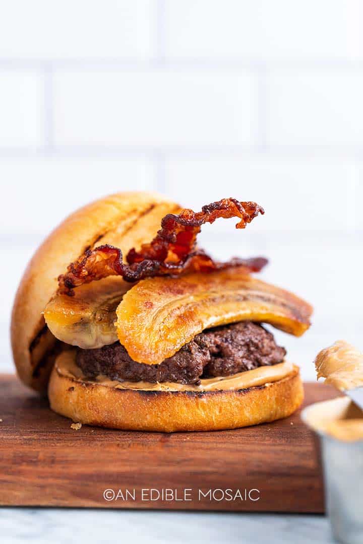 burger with caramelized banana bacon and peanut butter