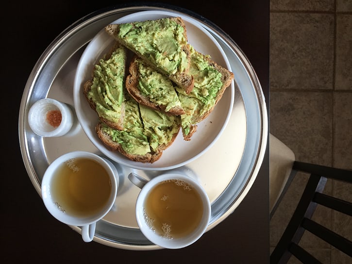 Avocado toast and green tea for two.