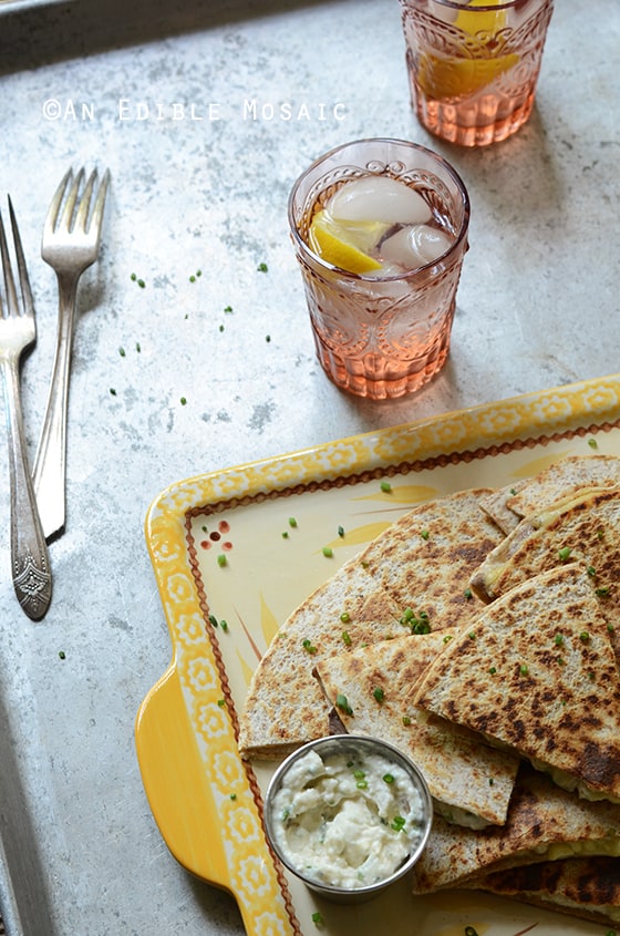 “His” and “Hers” Fresh Corn Quesadillas with Roasted Garlic and Chive Crema 2