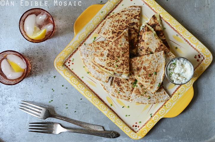 “His” and “Hers” Fresh Corn Quesadillas with Roasted Garlic and Chive Crema 4