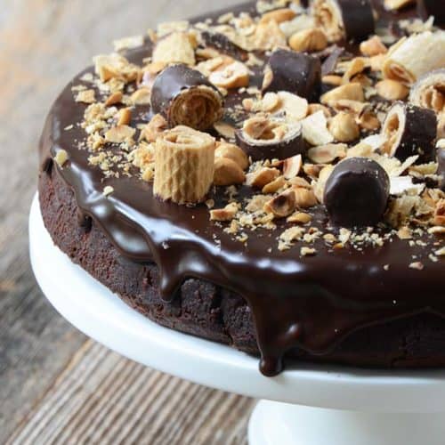 Chocolate Hazelnut Cake Recipe on White Cake Stand