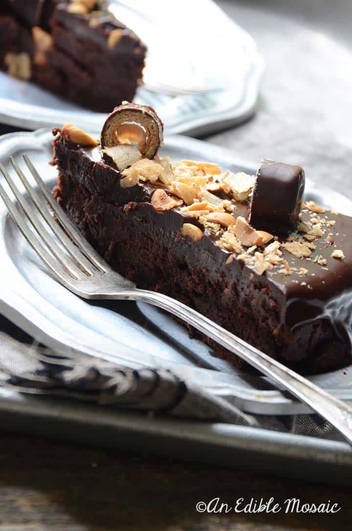 Close Up Side View of a Slice of Chocolate Hazelnut Cake