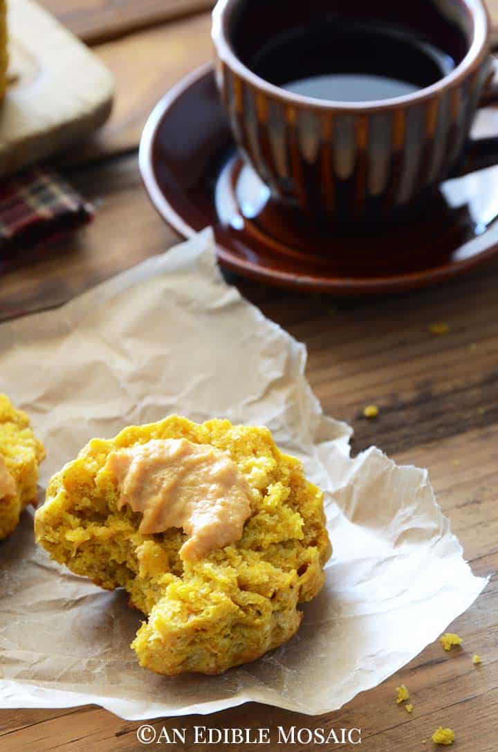 Close Up of Spiced Pumpkin Scones Recipe Showing Tender Scone Texture