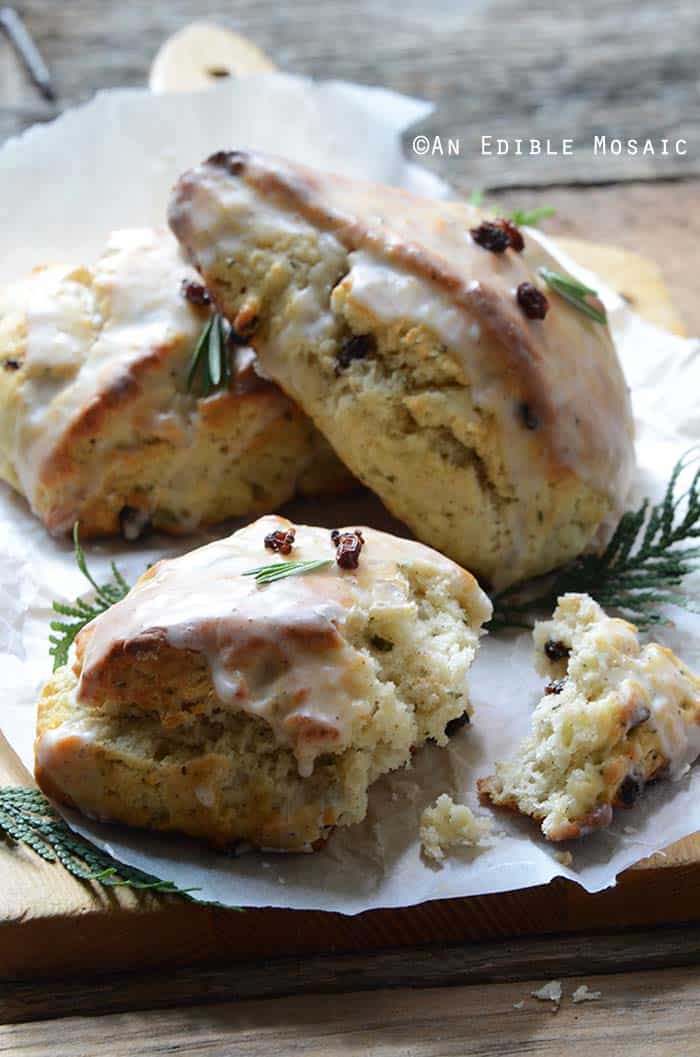 Christmas Scones on Wooden Board with Parchment Paper